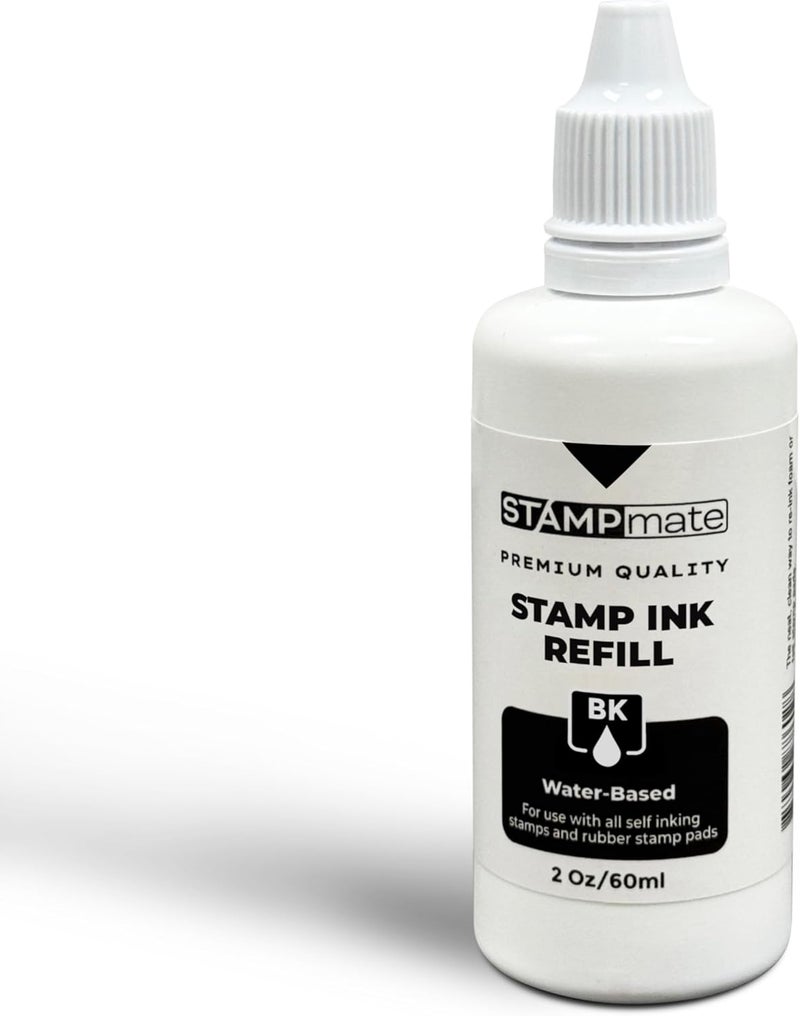 Stampmate حبر تعبئة متميز لختم ذاتي الحبر وألواح الختم - زجاجة 2 أونصة (أسود) - Image 1